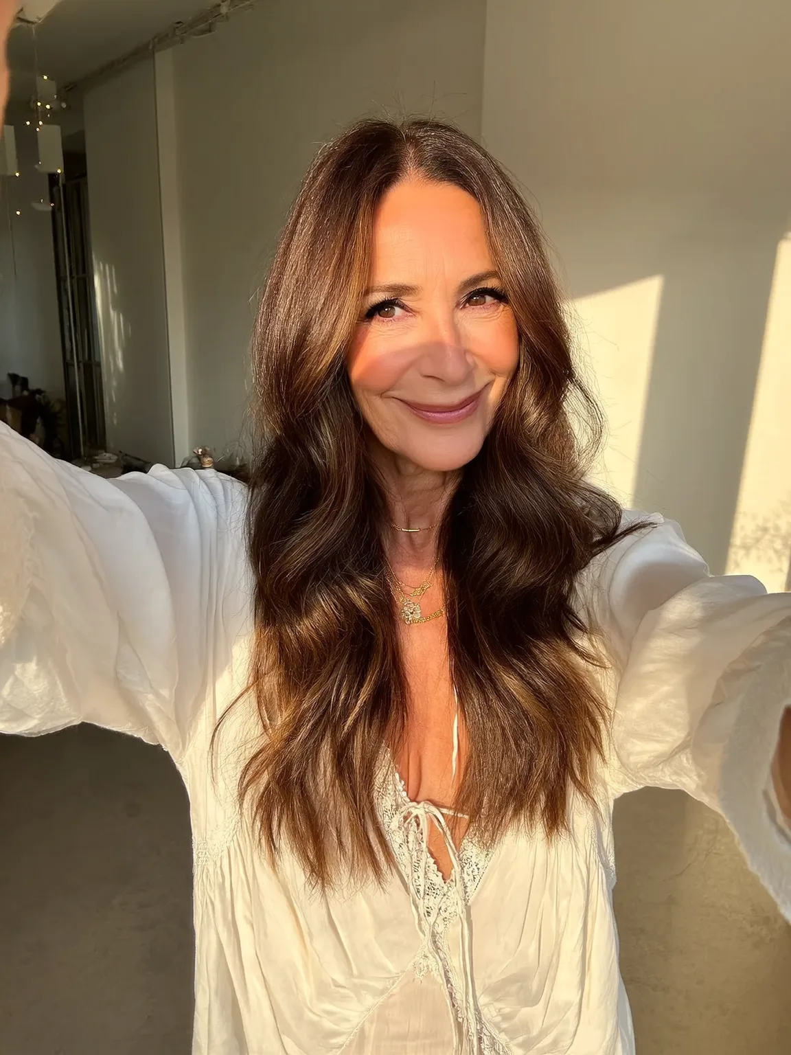 Long Layered Waves in Warm Caramel Brown